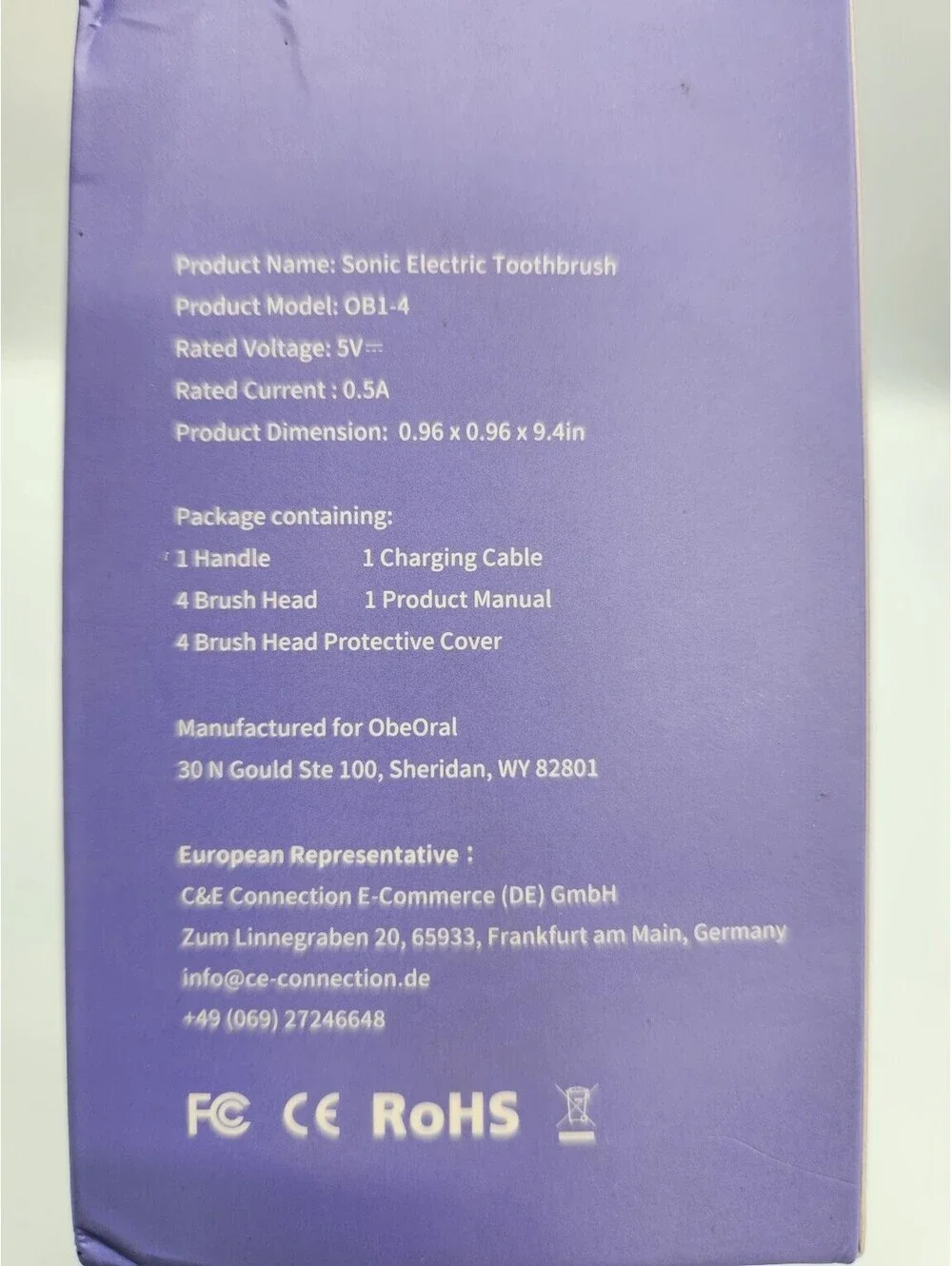 ObeOral OB1-4 Sonic Electric Toothbrush Light Blue IPX7 Waterproof 12 Modes C16